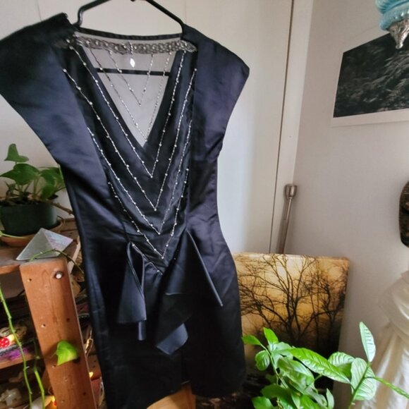 Vintage Climax by Karen Okada black dress back bow sheer embellished back - 3/4 - Picture 4 of 10